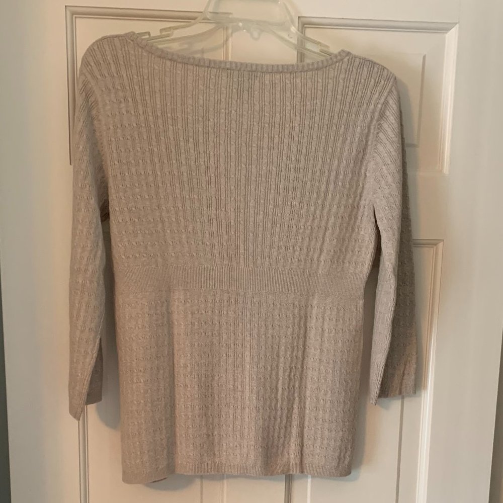 2/$20 Bay Studio Oatmeal color 3/4 Sleeve Cardigan - Size Medium - Picture 2 of 7